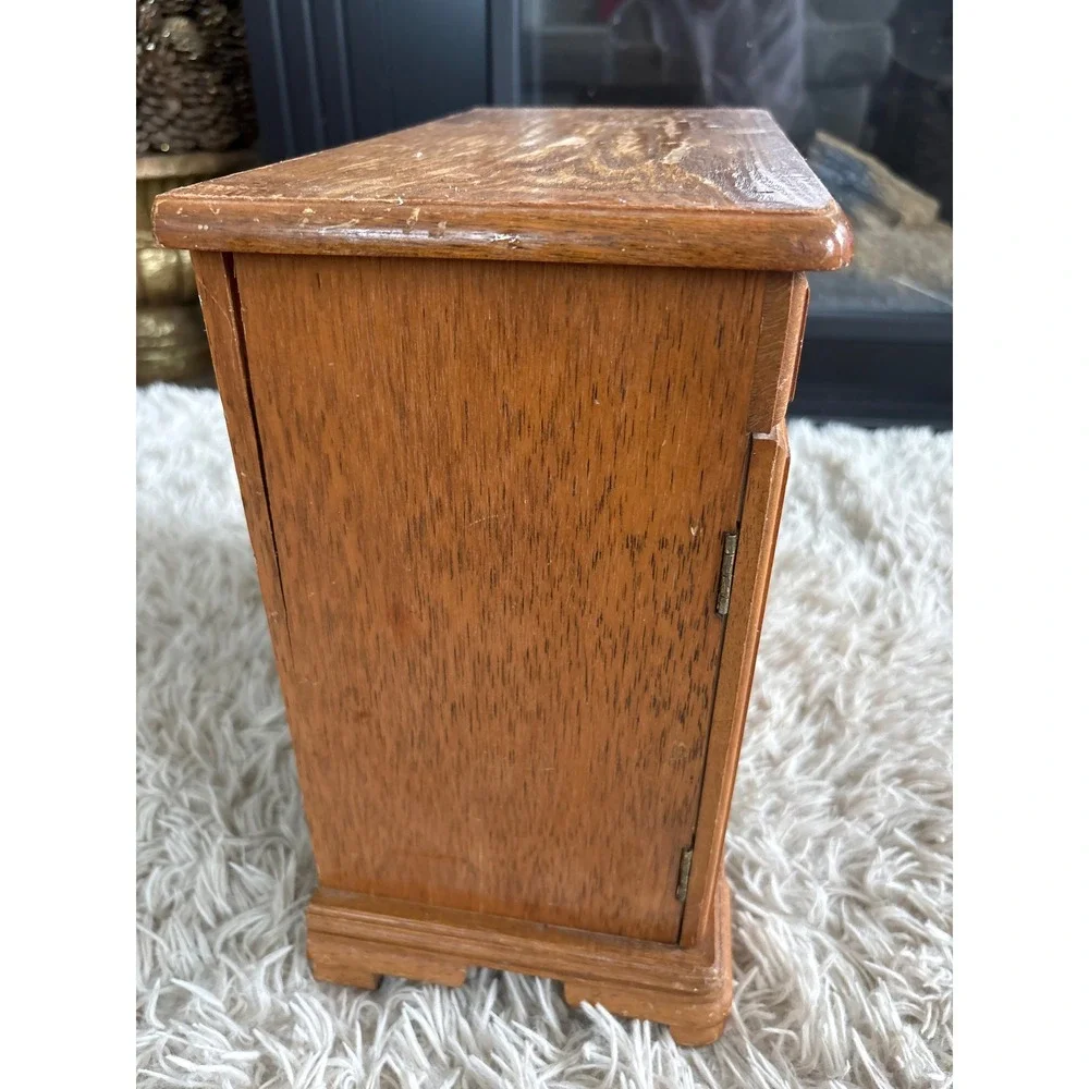Vintage Wooden Jewelry Box Armoire Etched Glass Doors 4 Drawers Mirror Chest‎